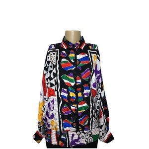 Vintage 80s Jamboree Colorful Abstract Blouse
